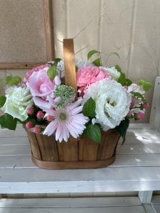 ピンクのアレンジバスケット｜「みどりやＲｉｃｏ」　（長野県岡谷市の花キューピット加盟店 花屋）のブログ